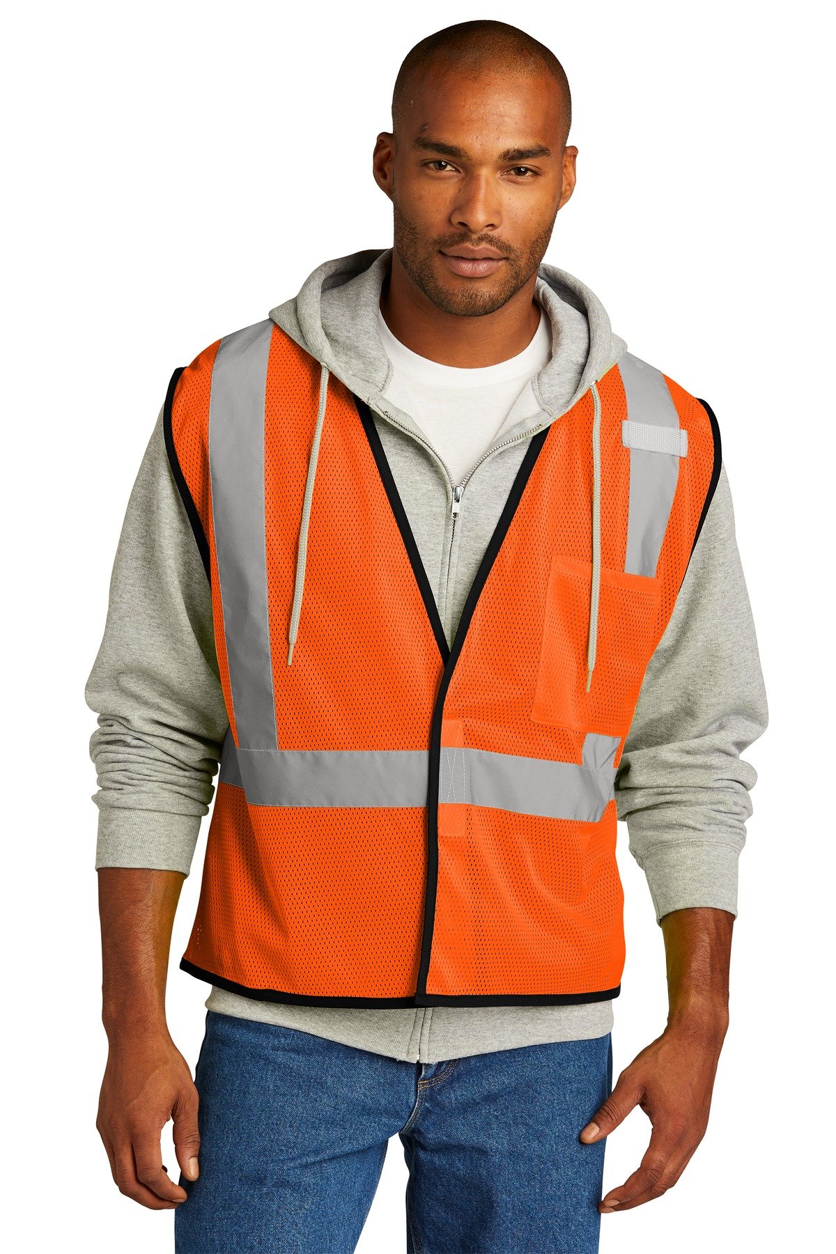 CSV100_safetyorange_model_front