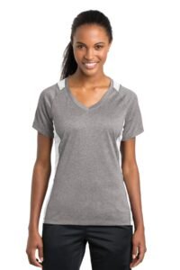 Sport-Tek Ladies Heather Colorblock Contender V-Neck Tee