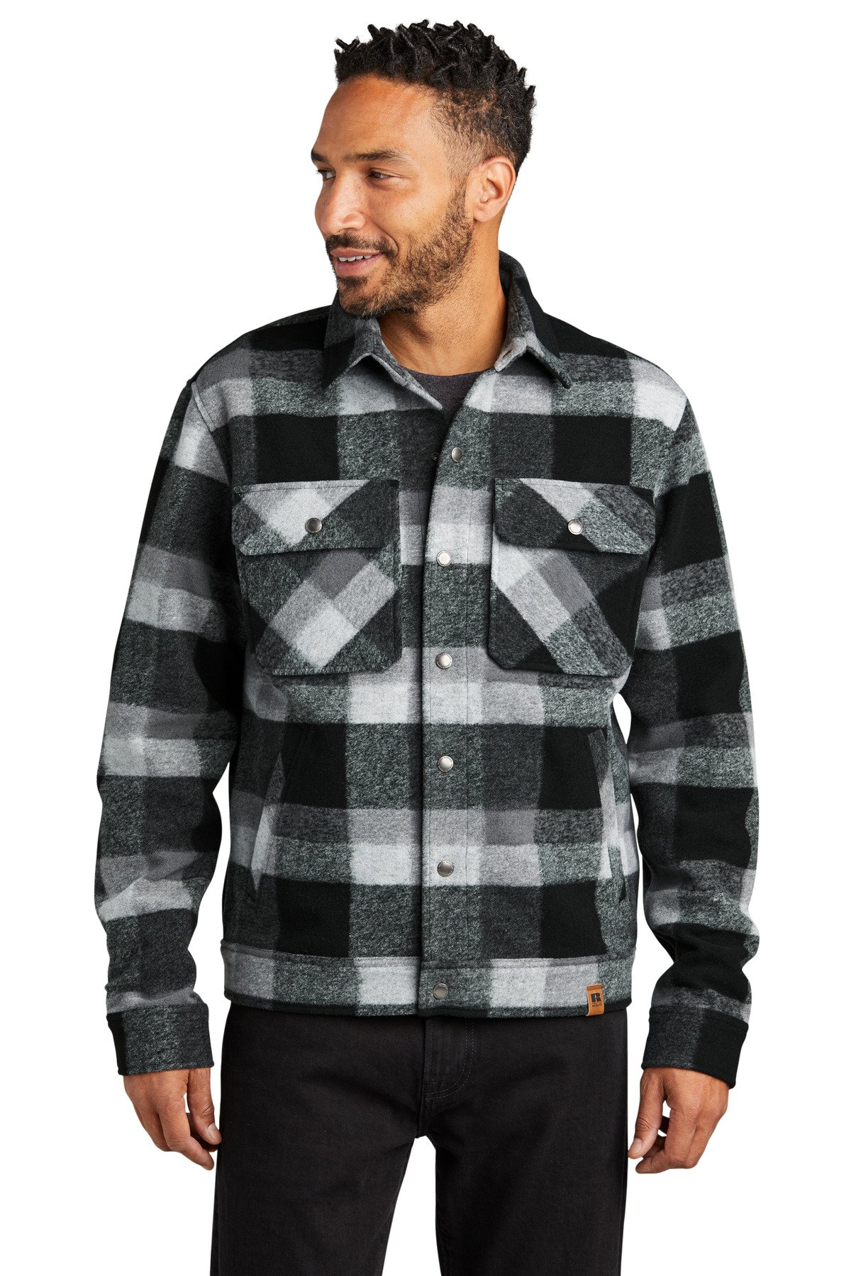 RU550_blackplaid_model_front