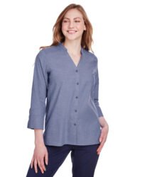 Ladies' Crown Collection Stretch Pinpoint Chambray 3/4 Sleeve Blouse