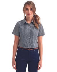 Ladies' Microcheck Gingham Short-Sleeve Cotton Shirt