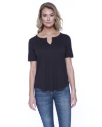 Ladies' 4.3 oz., CVC Slit V-Neck T-Shirt