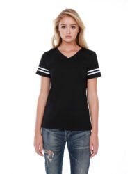 Ladies' 4.3 oz., CVC Striped Varsity T-Shirt